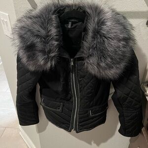 White House Black Market Quilted Jacket with Faux Fur Trim